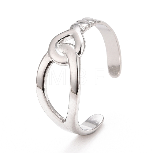 304 Stainless Steel Interlock Knot Shape Open Cuff Ring for Women RJEW-C025-13P-1