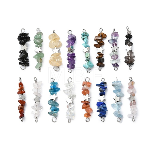 16Pcs 16 Styles Mixed Gemstone Chip Beaded with Brass Star Connector Charms PALLOY-JF03064-01-1