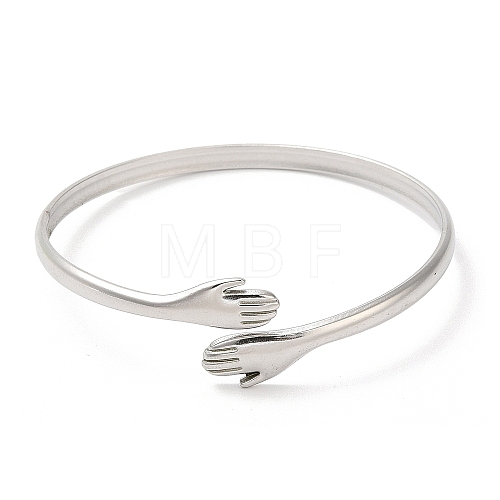 304 Stainless Steel Double Hands Hug Open Cuff Bangle BJEW-L682-003P-1