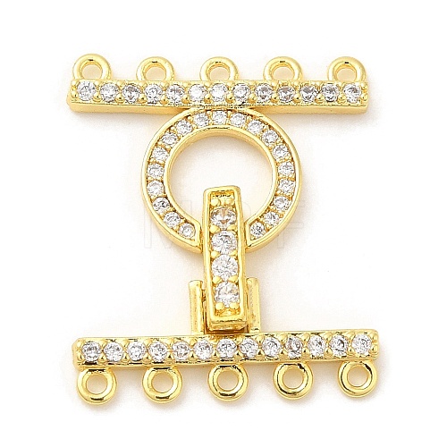 Rack Plating Brass Micro Pave Clear Cubic Zirconia Fold Over Clasps KK-H447-17G-1