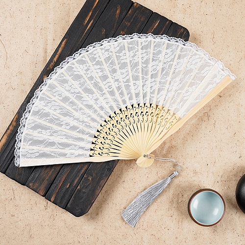 Chinese Style Lace Folding Fan with Tassel PW-WG2E08A-02-1