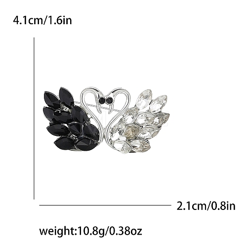 Alloy and Glass Rhinestone Couple Swan Brooch PW-WGED713-03-1