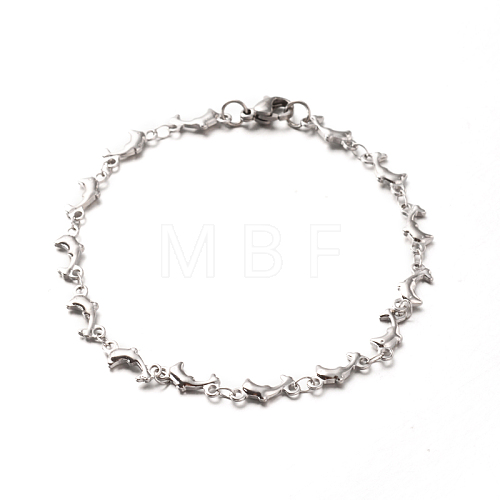 304 Stainless Steel Dolphin Link Bracelets X-BJEW-O076-03P-1