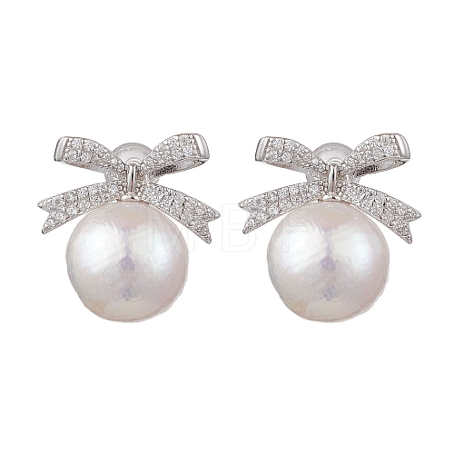 Natural Pearl Ear Studs EJEW-P286-40P-1