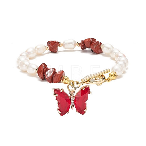 Glass Butterfly Charm Bracelet with Clear Cubic Zirconia BJEW-JB08640-01-1