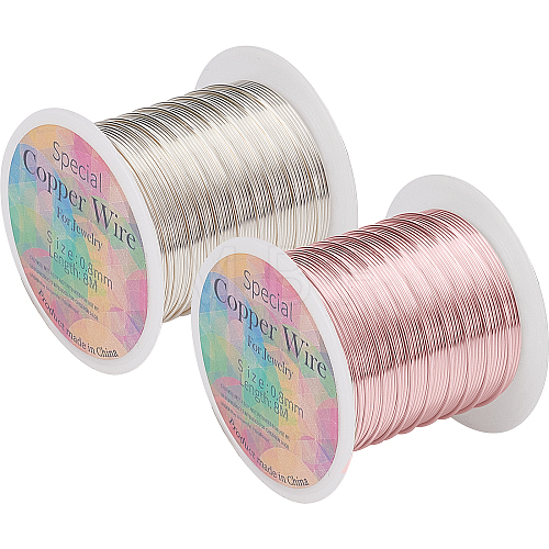 Fingerinspire 2 Rolls 2 Colors Round Copper Craft Wire Copper Beading Wire CWIR-FG0001-03A-1