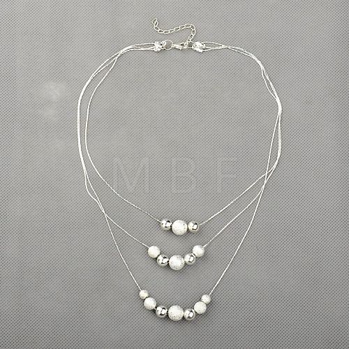 Brass Textured Beads Round Three Tier Necklaces NJEW-JN00610-01-1