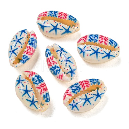 Printed Natural Shell Beads BSHE-G037-01I-1