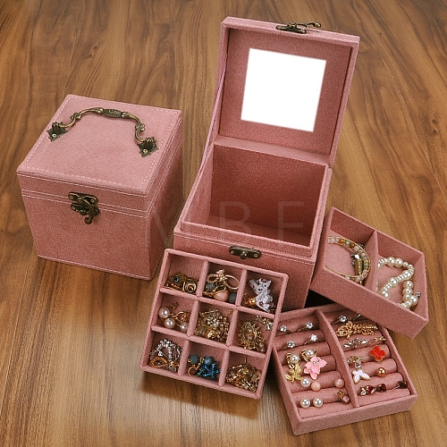 3 Layer Hand-Held Flocking Jewelry Storage Boxes PW-WG9D8B1-08-1