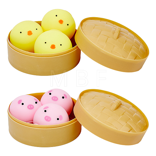 DELORIGIN 2 Sets 2 Colors TPR Imitation Steamed Stuffed Bun Stress Toy AJEW-DR0001-38-1