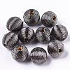Wood Beads Covered with Polyester Cord Wire WOVE-S117-16mm-03-3
