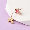 Brass Enamel Cross Stud Earrings EJEW-I322-03G-3