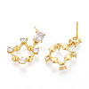 Brass Micro Pave Clear Cubic Zirconia Stud Earrings Findings for Half Drilled Beads KK-T071-12G-3