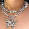 2Pcs Alloy Crystal Rhinestone Butterfly Pendant Necklaces for Women WG05CA5-03-1