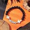 8mm Round Natural Lava Rock Beaded Stretch Bracelets BJEW-JB10467-01-2