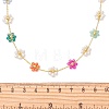 Glass & Shell Pearl Beaded Flower Brass Link Chain Necklaces for Women NJEW-JN06278-4