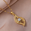 Vintage 304 Stainless Steel Glass Hollow Leaf Pendant Necklaces for Women Men MX3946-1