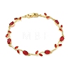Brass Glass Flower Link Chain Bracelets KK-CBA7DFA-01G-11-4