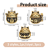 3Pcs 3 Styles Brass Pendants KK-FH0008-46-2