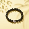 Natural Lava Rock Stretch Bracelet with Alloy Shell BJEW-JB08190-02-2