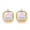 Printed Style 304 Stainless Steel Square with Flower Pendants STAS-T071-24D-G-1