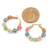 304 Stainless Steel & Bohemian Beaded Flower Hoop Earrings for Women EJEW-R001-02G-01-3