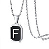 304 Stainless Steel Black Enamel Rectangle with Initial Pendant Box Chain Necklaces WG7737E-13-1