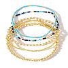 5Pcs 5 Styles Round Brass & Column Glass Seed Beads Stretch Bracelets YH8018-5-2