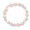Natural Rose Quartz & Cultured Freshwater Pearl Beads Stretch Bracelets BJEW-JB12856-02-2