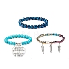 3Pcs 3 Style Synthetic Turquoise(Dyed) & Hematite Stretch Bracelets Set BJEW-JB08589-4