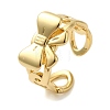 Bowknot Brass Open Cuff Rings for Women RJEW-B062-02G-1