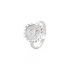 Non-Tarnish 304 Stainless Steel Flat Round with Initial Letter Open Cuff Ring for Men Women RJEW-S405-246P-Q-3