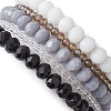 5Pcs 5 Styles Faceted Round Glass Beaded Stretch Bracelet Sets BJEW-JB10423-03-5