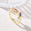 Flower Brass Glass Adjustable Finger Rings GL-CBA18A7-01G-01-1