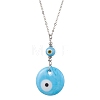 Light Sky Blue Glass Evil Eye Pendant Necklace with Alloy Cable Chains NJEW-JN04650-01-1