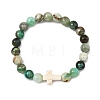 Natural Green Line Jasper & Synthetic Turquoise Cross & Round Beaded Stretch Bracelets for Women Men BJEW-JB13926-02-2