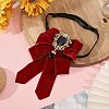 Polyester Bow Tie with Alloy Glass Brooch AJEW-WH0481-784C-5