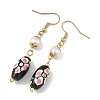 Printed Handmade Porcelain & Natural Freshwater Pearl Dangle Earrings EJEW-JE07374-5