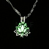 Luminous Alloy Locket Lotus Pendant Necklaces NJEW-F284-02A-1