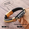 Vintage Two Tone Braided PU Leather Cord 9-Eye Tibetan Style dZi Rice Beads Bracelets UA9216-2-1