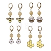 4 Pairs 4 Styles Bee & Flower Alloy Enamel Dangle Leverback Earrings for Women EJEW-JE05594-1