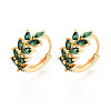 Brass Micro Pave Cubic Zirconia Leaf Hoop Earrings EJEW-T048-41C-G-1