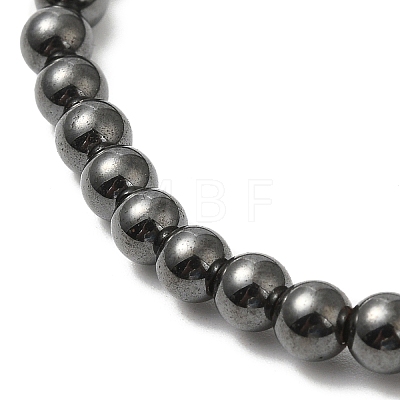 Synthetic Magnetic Hematite Round Beaded Stretch Bracelets BJEW-E080-02C-1