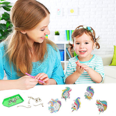 DIY 5Pcs Unicorn Diamond Painting Keychain Kits DIY-SC0016-86-1