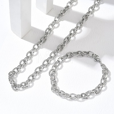 304 Stainless Steel Twisted Link Cable Chain Necklace & Bracelet Set SJEW-D091-01P-1