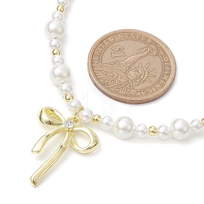 Bowknot Alloy Shell Pearl Pendants Necklaces NJEW-TA00152-1
