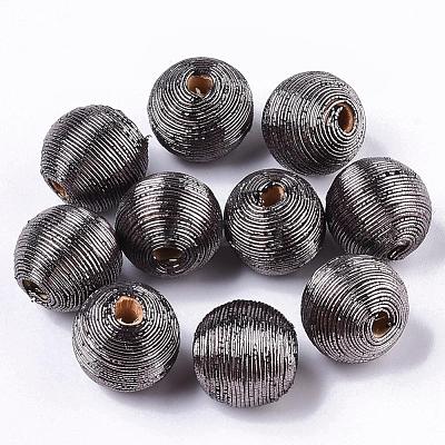Wood Beads Covered with Polyester Cord Wire WOVE-S117-16mm-03-1