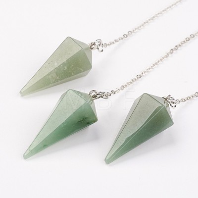 Natural Green Aventurine Hexagonal Pointed Dowsing Pendulums G-G956-D06-FF-1