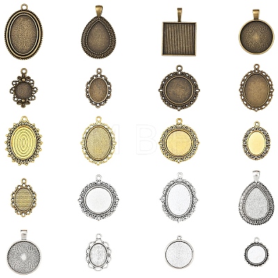 40Pcs 20 Styles Tibetan Style Zinc Alloy Pendant Cabochon Settings TIBEP-YW0002-16-1