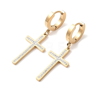 Cross 304 Stainless Steel Polymer Clay Rhinestones Hoop Earrings EJEW-G453-11G-02-1